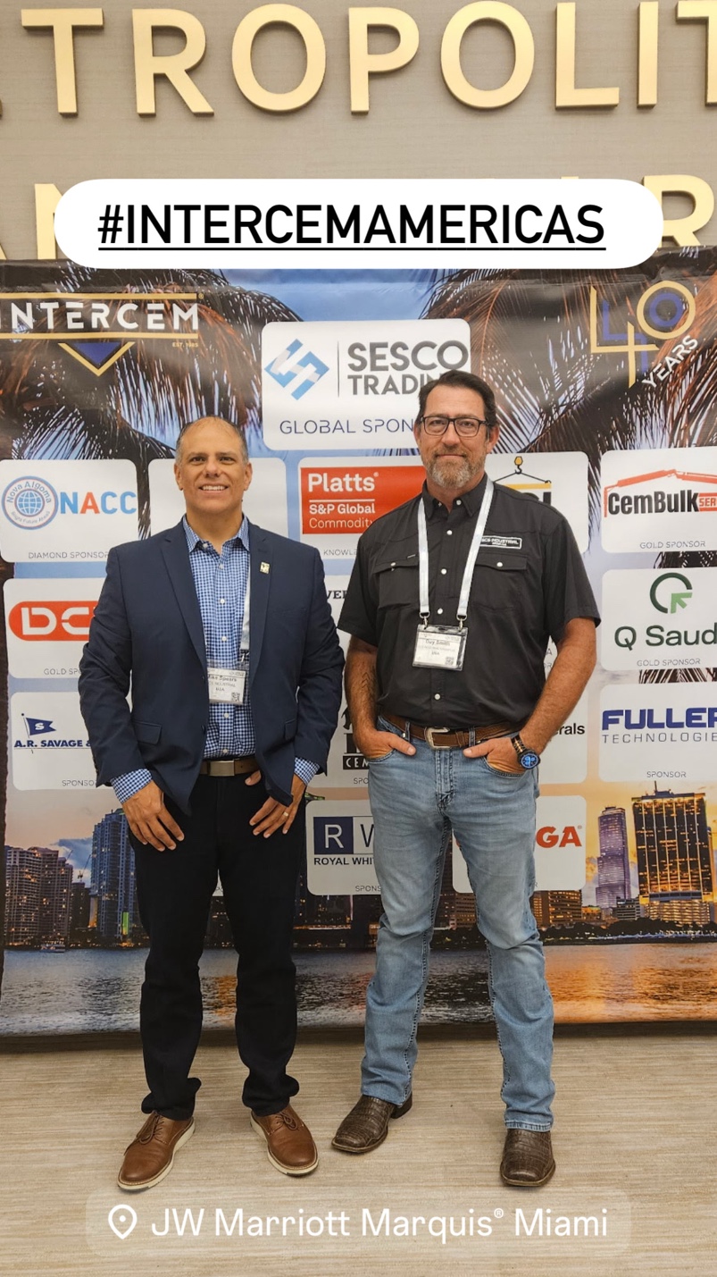 GCS Industrial Group at INTERCEM Americas conference, JW Marriott Marquis Miami — Mike Spears and team at sponsor backdrop